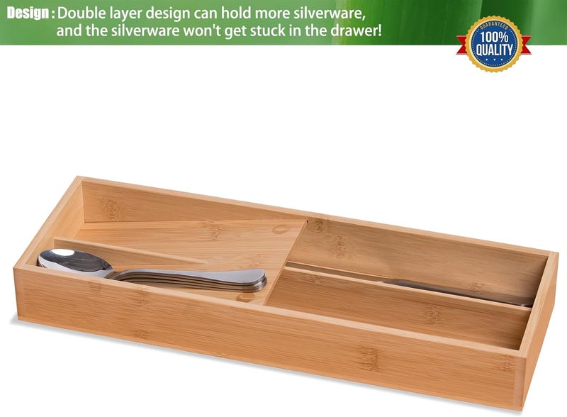 guiogc Bamboo Silverware Drawer Organizer, Kitchen Small Silverware Organizer, Utensil Tray Holder, Cutlery Tray for Spoons, Forks, Knives, Suitable for a family of 2-4 - Image 5